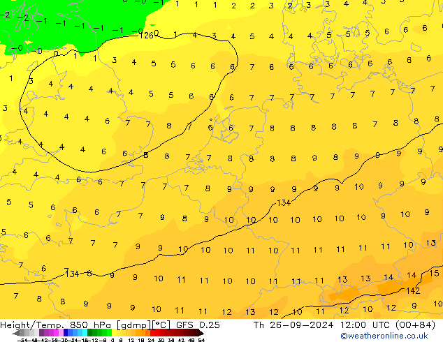 Z500/Rain (+SLP)/Z850 GFS 0.25 Čt 26.09.2024 12 UTC