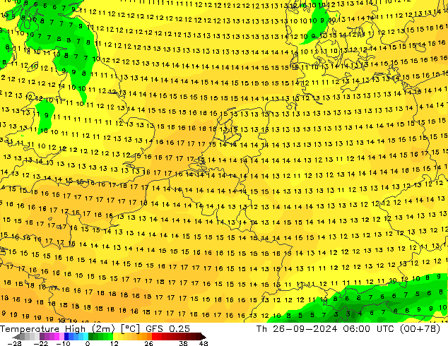 Maksimum Değer (2m) GFS 0.25 Per 26.09.2024 06 UTC