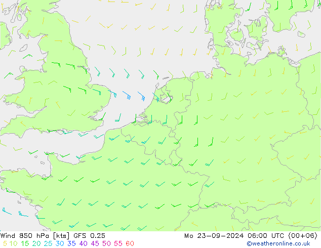 Vent 850 hPa GFS 0.25 lun 23.09.2024 06 UTC