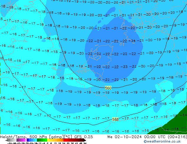 Z500/Rain (+SLP)/Z850 GFS 0.25 ср 02.10.2024 00 UTC