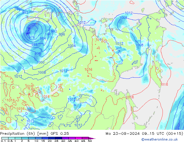 Z500/Rain (+SLP)/Z850 GFS 0.25 Po 23.09.2024 15 UTC