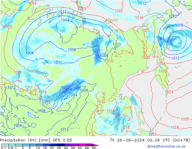 Z500/Rain (+SLP)/Z850 GFS 0.25 Th 26.09.2024 06 UTC