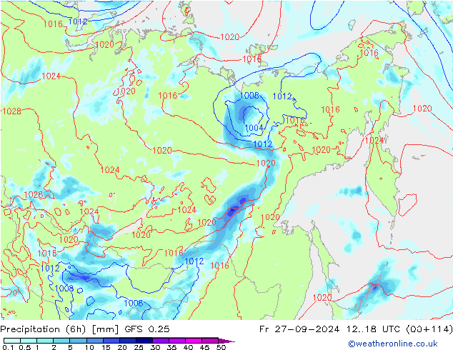 Z500/Yağmur (+YB)/Z850 GFS 0.25 Cu 27.09.2024 18 UTC