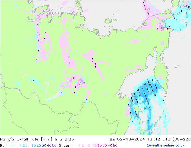 Rain/Snowfall rate GFS 0.25 ср 02.10.2024 12 UTC