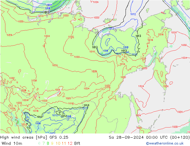 High wind areas GFS 0.25 Sáb 28.09.2024 00 UTC