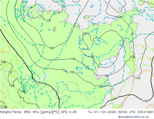 Z500/Rain (+SLP)/Z850 GFS 0.25 Tu 01.10.2024 00 UTC