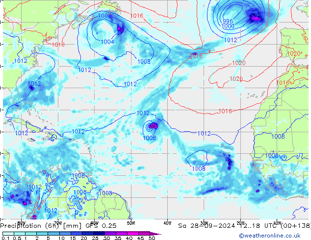 Z500/Rain (+SLP)/Z850 GFS 0.25 So 28.09.2024 18 UTC