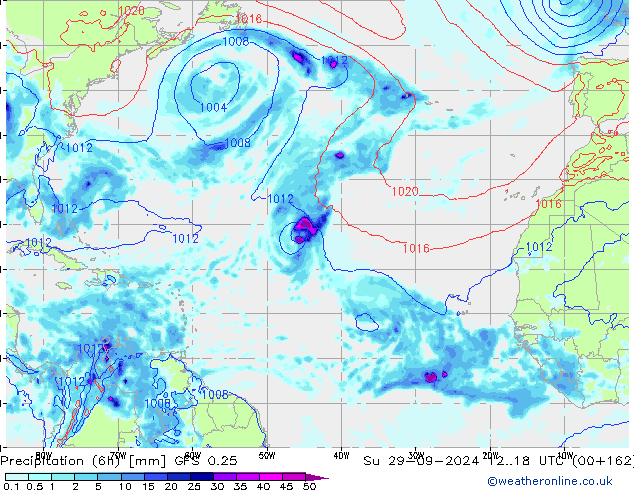 Z500/Rain (+SLP)/Z850 GFS 0.25 nie. 29.09.2024 18 UTC