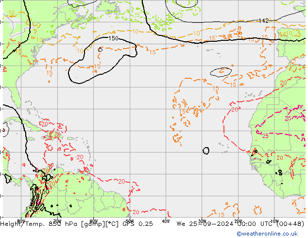 Z500/Rain (+SLP)/Z850 GFS 0.25 We 25.09.2024 00 UTC