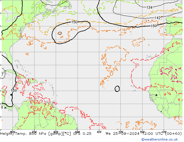 Z500/Rain (+SLP)/Z850 GFS 0.25 We 25.09.2024 12 UTC