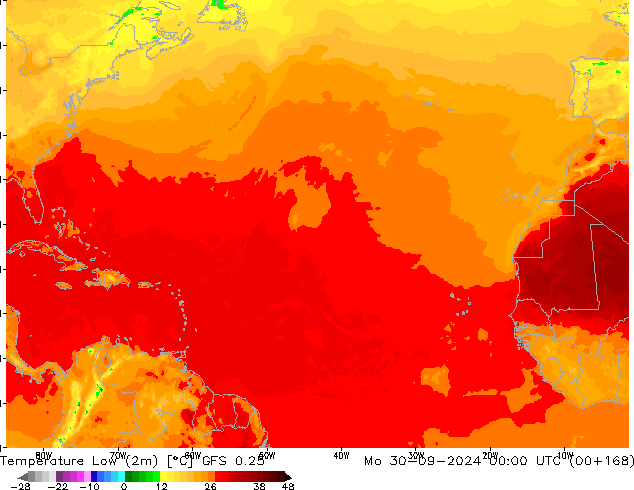 Tiefstwerte (2m) GFS 0.25 Mo 30.09.2024 00 UTC