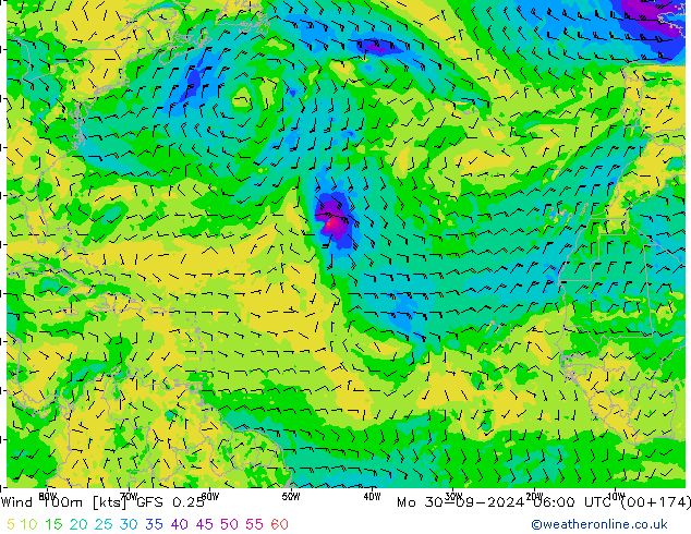 Wind 100m GFS 0.25 Mo 30.09.2024 06 UTC