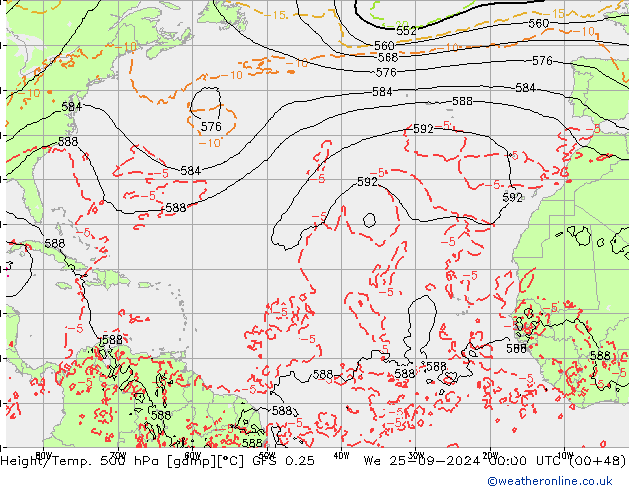 Z500/Rain (+SLP)/Z850 GFS 0.25 We 25.09.2024 00 UTC