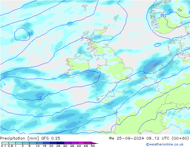 Precipitation GFS 0.25 We 25.09.2024 12 UTC