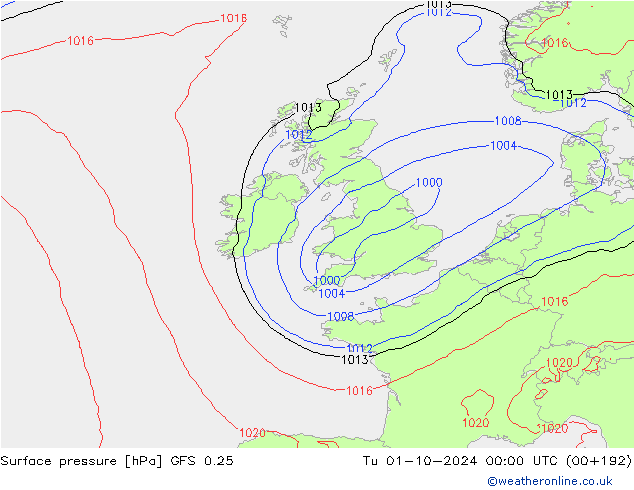 GFS 0.25: Út 01.10.2024 00 UTC