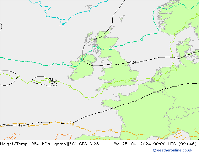 Z500/Yağmur (+YB)/Z850 GFS 0.25 Çar 25.09.2024 00 UTC