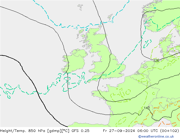 Z500/Rain (+SLP)/Z850 GFS 0.25 Fr 27.09.2024 06 UTC