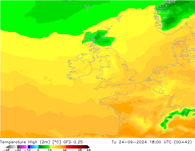Темпер. макс 2т GFS 0.25 вт 24.09.2024 18 UTC
