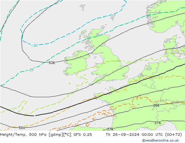 Z500/Rain (+SLP)/Z850 GFS 0.25 jue 26.09.2024 00 UTC