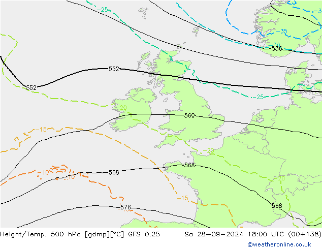 Z500/Rain (+SLP)/Z850 GFS 0.25 sab 28.09.2024 18 UTC