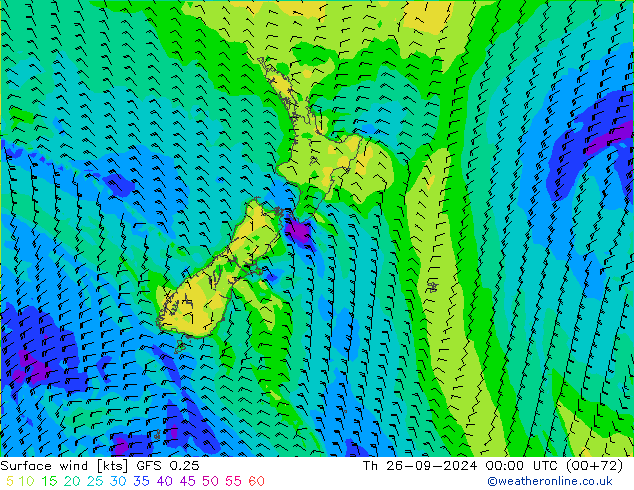 Surface wind GFS 0.25 Th 26.09.2024 00 UTC