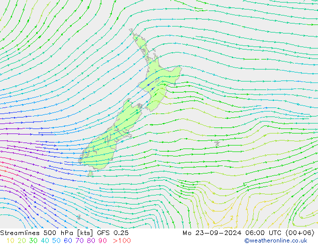 Stromlinien 500 hPa GFS 0.25 Mo 23.09.2024 06 UTC