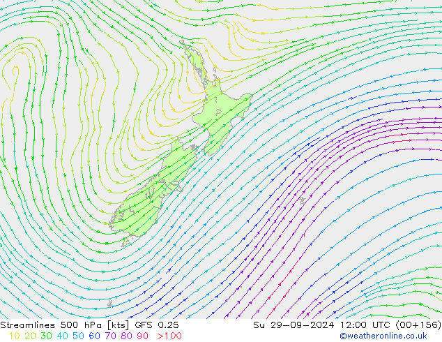 Stroomlijn 500 hPa GFS 0.25 zo 29.09.2024 12 UTC