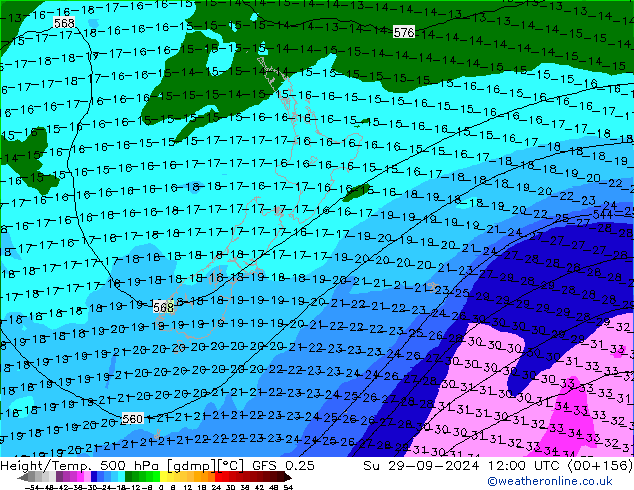 Z500/Rain (+SLP)/Z850 GFS 0.25  29.09.2024 12 UTC