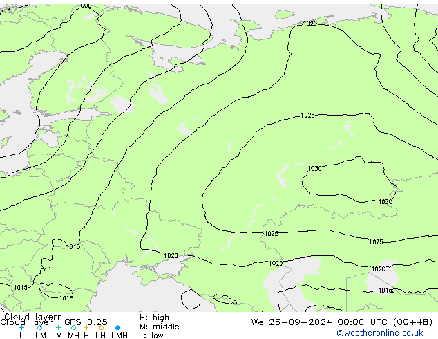 Cloud layer GFS 0.25 mié 25.09.2024 00 UTC