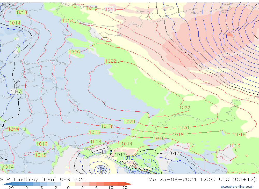 Tendenza di Pressione GFS 0.25 lun 23.09.2024 12 UTC