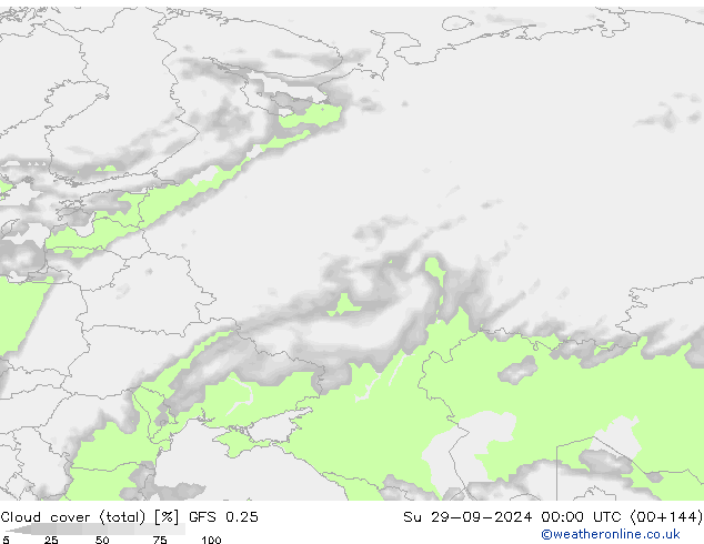 nuvens (total) GFS 0.25 Dom 29.09.2024 00 UTC