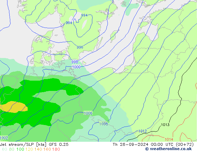 Jet stream/SLP GFS 0.25 Th 26.09.2024 00 UTC