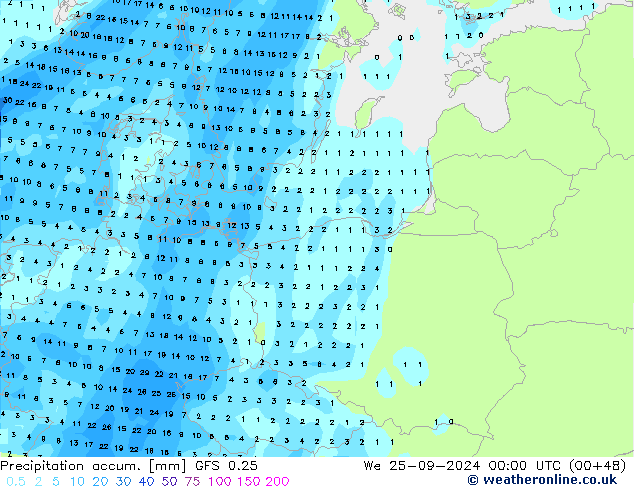 Precipitation accum. GFS 0.25  25.09.2024 00 UTC