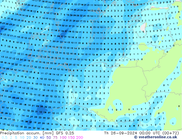 Precipitation accum. GFS 0.25 Th 26.09.2024 00 UTC