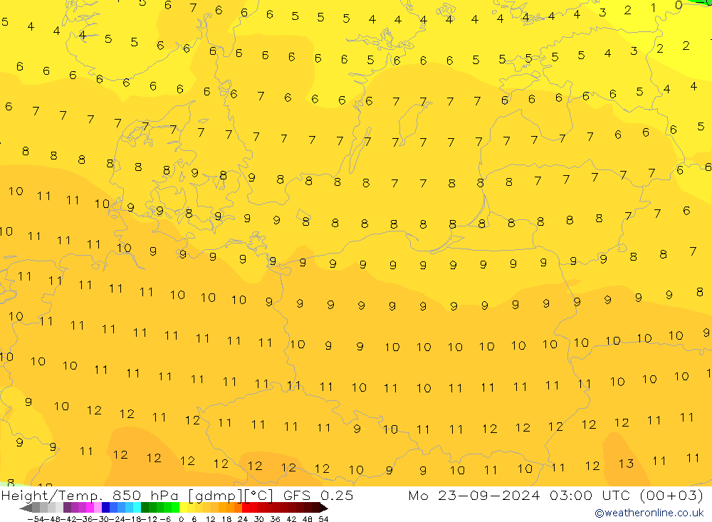 Z500/Rain (+SLP)/Z850 GFS 0.25 Mo 23.09.2024 03 UTC