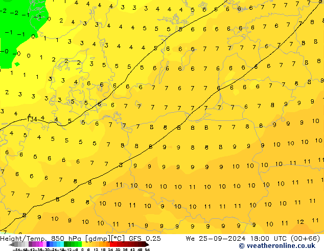 Z500/Rain (+SLP)/Z850 GFS 0.25 mer 25.09.2024 18 UTC