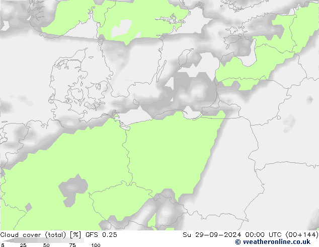 Bulutlar (toplam) GFS 0.25 Paz 29.09.2024 00 UTC