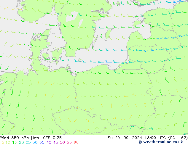 Vento 850 hPa GFS 0.25 dom 29.09.2024 18 UTC