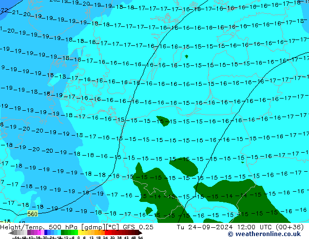 Z500/Rain (+SLP)/Z850 GFS 0.25 Ter 24.09.2024 12 UTC