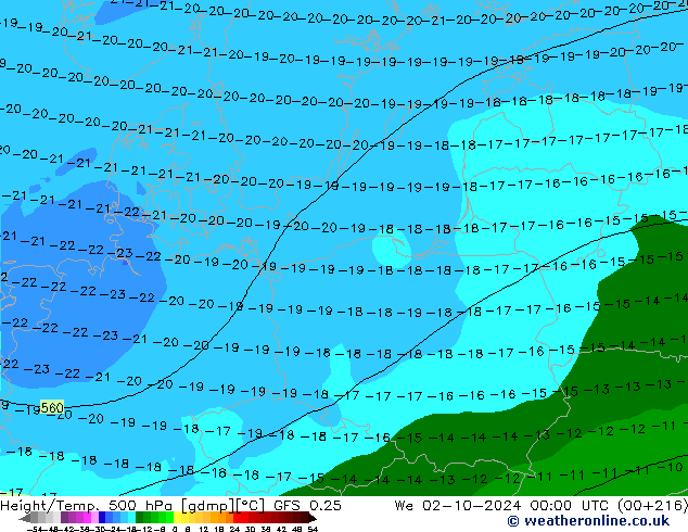 Z500/Rain (+SLP)/Z850 GFS 0.25 St 02.10.2024 00 UTC