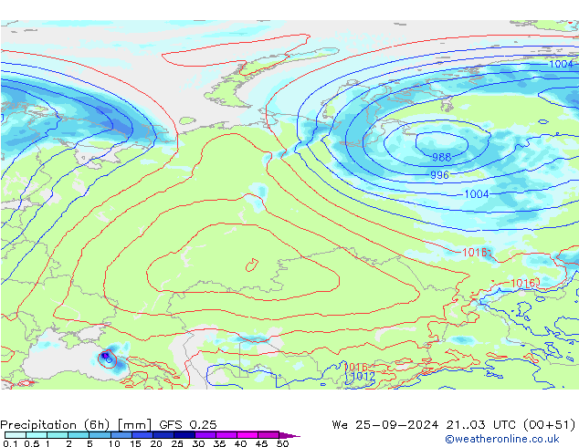 Z500/Rain (+SLP)/Z850 GFS 0.25 We 25.09.2024 03 UTC