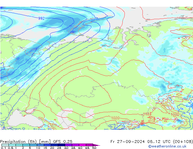 Z500/Rain (+SLP)/Z850 GFS 0.25 vie 27.09.2024 12 UTC