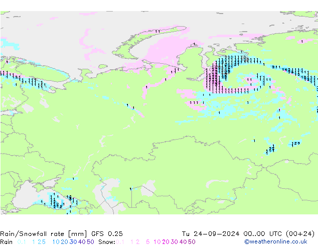 Rain/Snowfall rate GFS 0.25 Tu 24.09.2024 00 UTC