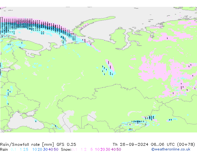 Rain/Snowfall rate GFS 0.25 Th 26.09.2024 06 UTC