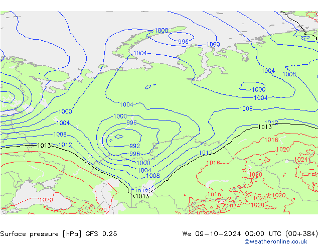 Surface pressure GFS 0.25 We 09.10.2024 00 UTC