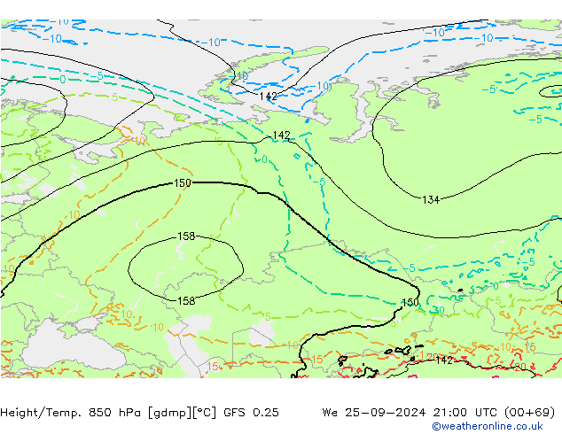 Z500/Rain (+SLP)/Z850 GFS 0.25 We 25.09.2024 21 UTC