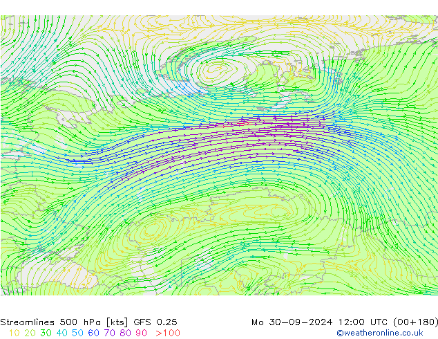 Rüzgar 500 hPa GFS 0.25 Pzt 30.09.2024 12 UTC