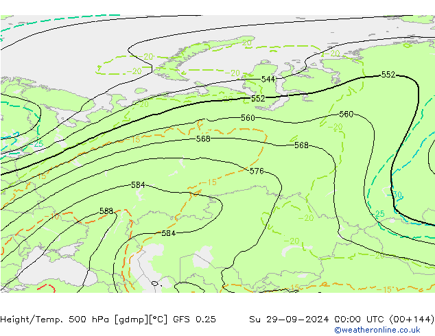 Z500/Rain (+SLP)/Z850 GFS 0.25 dom 29.09.2024 00 UTC