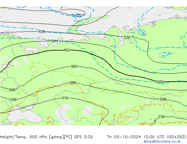 Z500/Rain (+SLP)/Z850 GFS 0.25 gio 03.10.2024 12 UTC