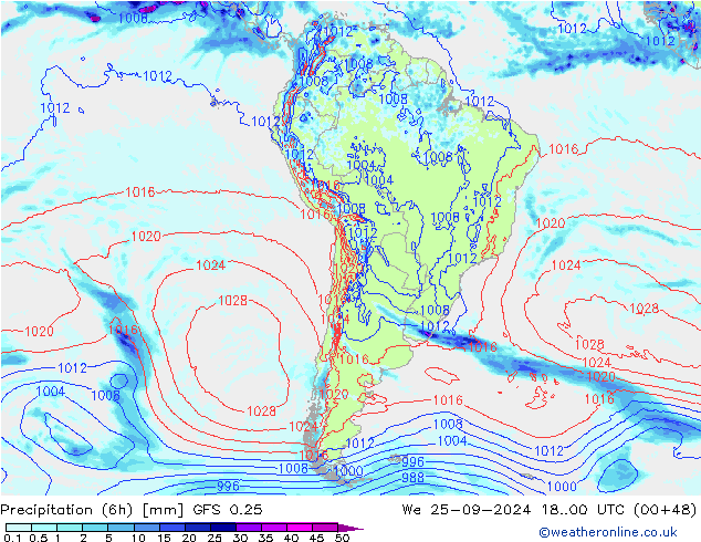 Z500/Rain (+SLP)/Z850 GFS 0.25 mié 25.09.2024 00 UTC